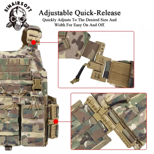 Gilet tactique SINAIRSOFT – Nylon robuste avec système Molle et déclenchement rapide, multi-camouflage – Image 4