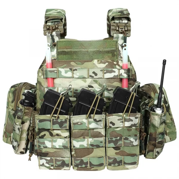 Gilet tactique camouflé avec poche triple chargeur – Nylon 1000D, système Molle, détachement rapide – Image 2