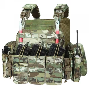 Gilet tactique camouflé avec poche triple chargeur – Nylon 1000D, système Molle, détachement rapide