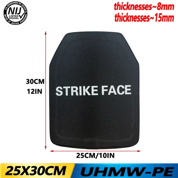 Plaque pare-balles NIJ III/IIIA 25x30cm – Protection légère en UHMWPE pour gilets et inserts de blindage corporel